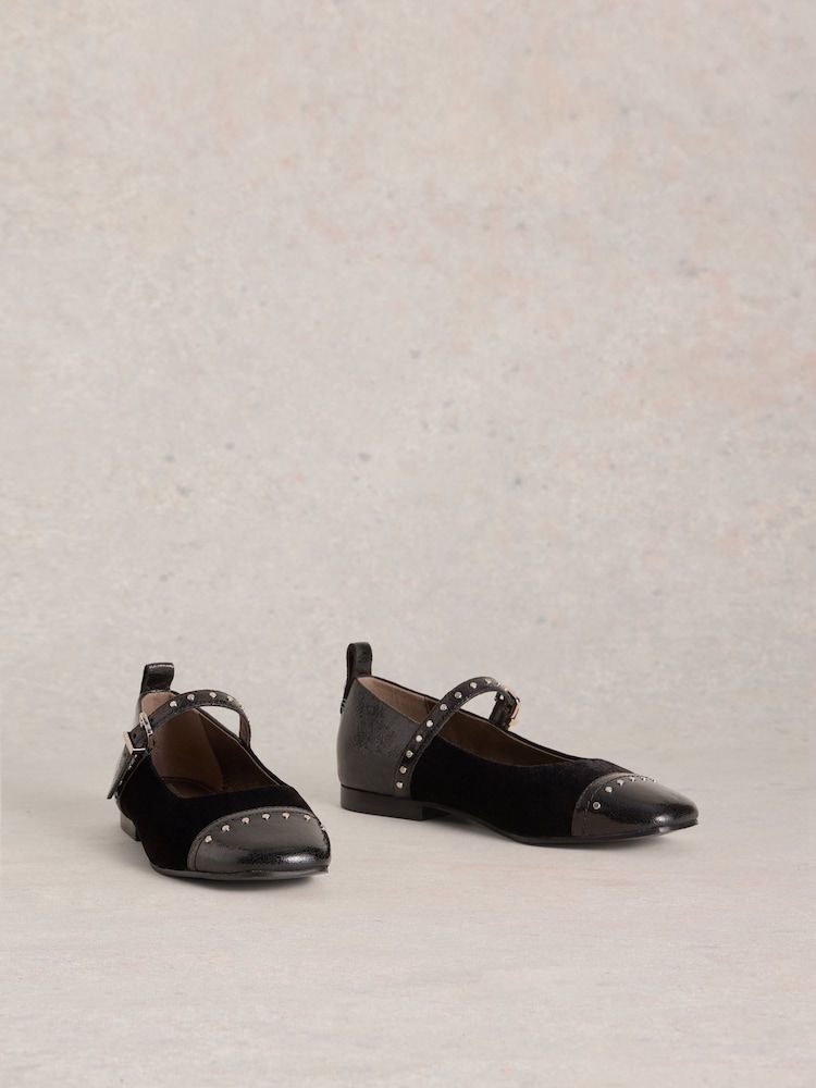 White Stuff Black Loral Stud Mary Jane Shoes - Image 2 of 4