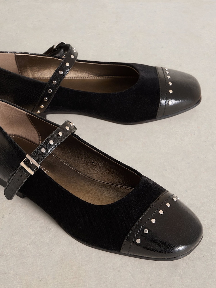 White Stuff Black Loral Stud Mary Jane Shoes - Image 4 of 4
