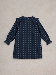 White Stuff Blue 100% Organic Cotton Camille Dobby Frill Dress - Image 2 of 3