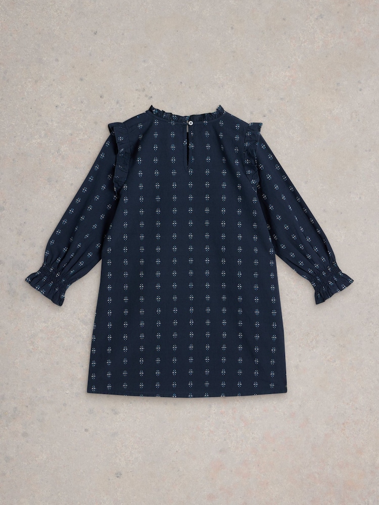 White Stuff Blue 100% Organic Cotton Camille Dobby Frill Dress - Image 2 of 3