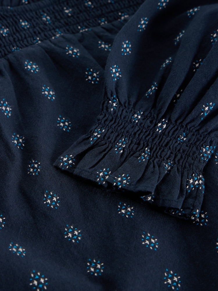 White Stuff Blue 100% Organic Cotton Camille Dobby Frill Dress - Image 3 of 3