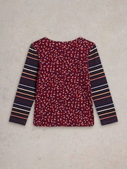 White Stuff Purple 100% Cotton Dotty Stripe T-Shirt - Image 2 of 3