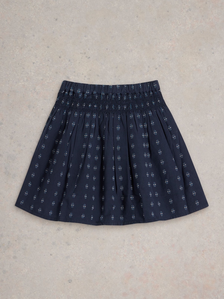White Stuff Blue 100% Cotton Celeste Dobby Skirt - Image 1 of 3