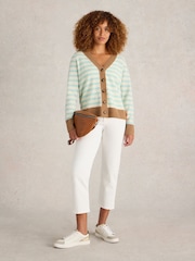 White Stuff Natural V-Neck Cashmere Stripe Cardigan - Image 1 of 6