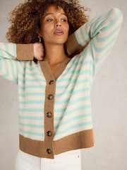 White Stuff Natural V-Neck Cashmere Stripe Cardigan - Image 3 of 6