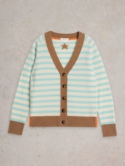 White Stuff Natural V-Neck Cashmere Stripe Cardigan - Image 5 of 6