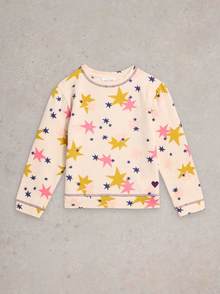 White Stuff Sadie Rundhals-Sweatshirt aus 100 % Baumwolle mit Sternmotiven - Bild 1 von 3