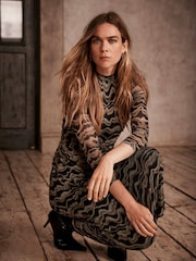 Mint Velvet Black Abstract Print Mesh Midi Dress - Image 2 of 4