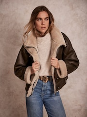 Mint Velvet Green Khaki Funnel Neck Aviator Jacket - Image 1 of 4