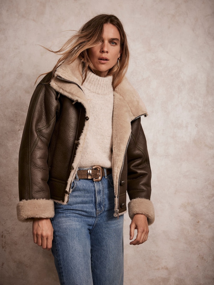 Mint Velvet Green Khaki Funnel Neck Aviator Jacket - Image 2 of 4