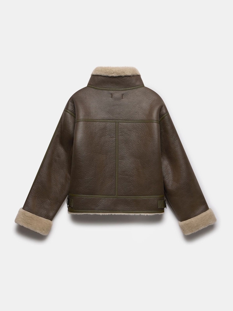 Mint Velvet Green Khaki Funnel Neck Aviator Jacket - Image 4 of 4