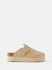 Mint Velvet Cream Leather Platform Clogs - Image 1 of 2