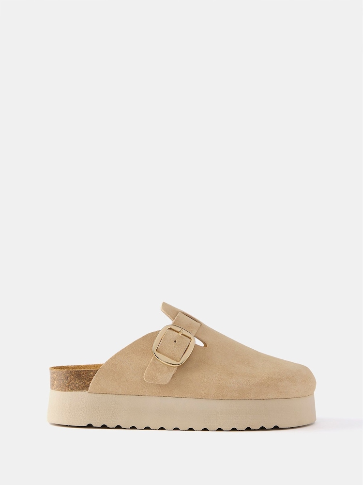 Mint Velvet Cream Leather Platform Clogs - Image 1 of 2
