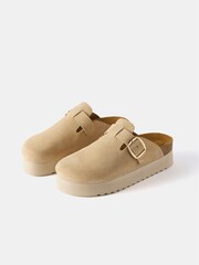 Mint Velvet Cream Leather Platform Clogs - Image 2 of 2
