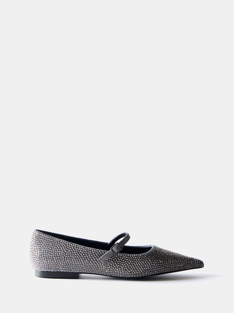 Mint Velvet Grey Pointed Toe Embellished Flats - Image 1 of 2
