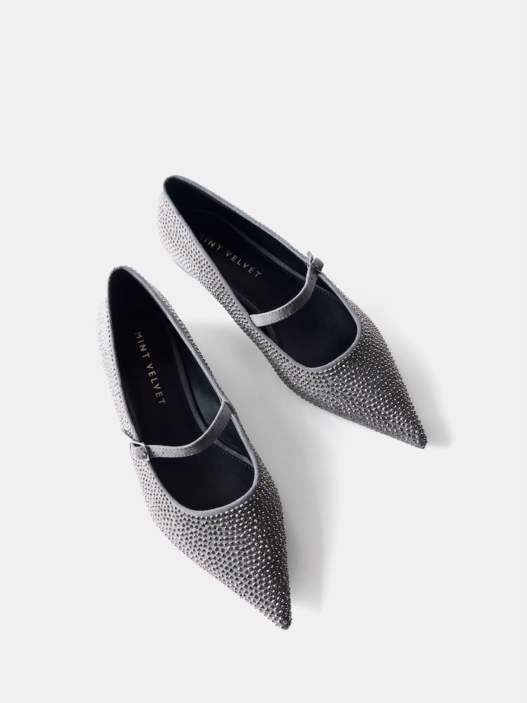 Mint Velvet Grey Pointed Toe Embellished Flats - Image 2 of 2