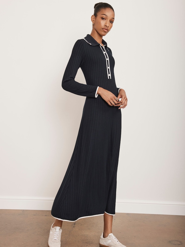 Mint Velvet Blue Jersey Polo Midi Dress - Image 2 of 4