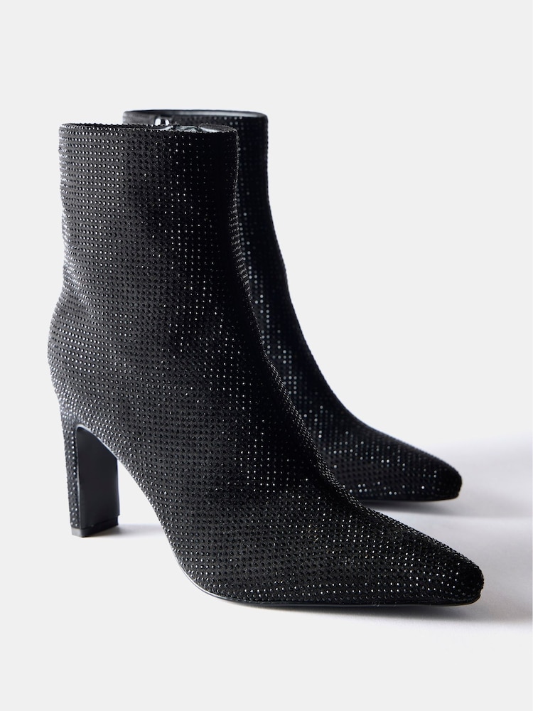 Mint Velvet Black Embellished High Heel Ankle Boots - Image 2 of 2
