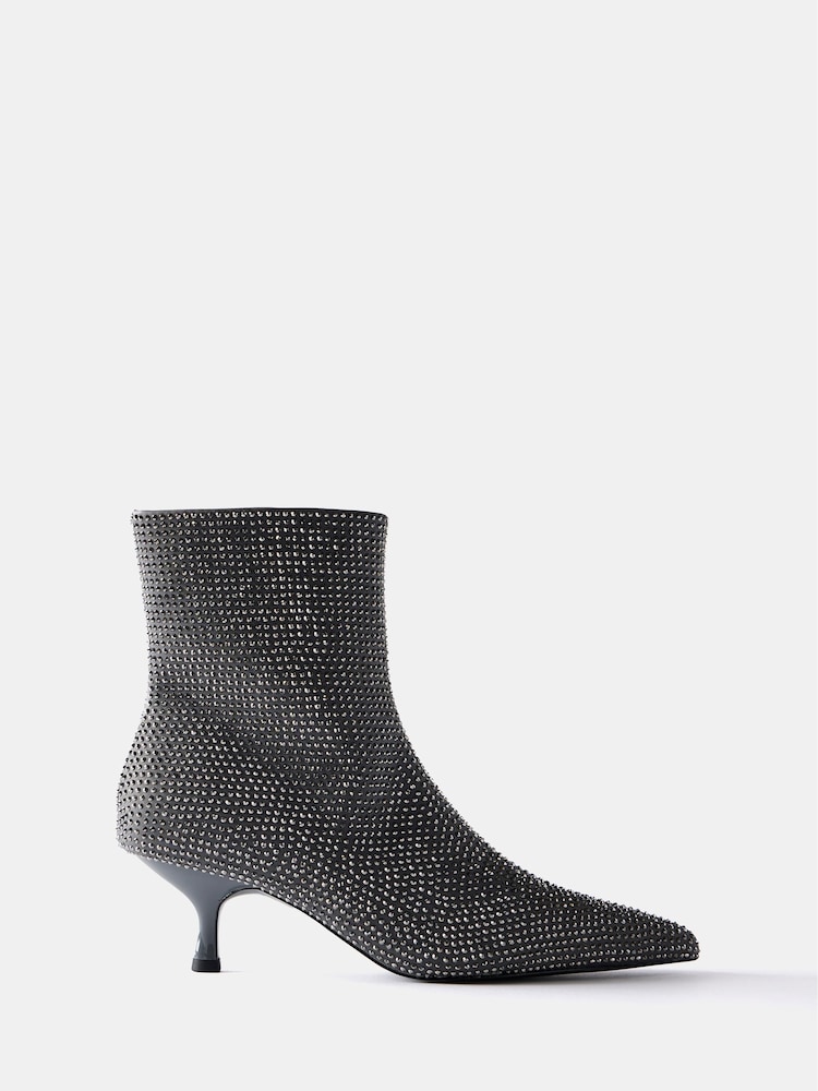 Mint Velvet Grey Embellished Kitten Heel Ankle Boots - Image 1 of 2