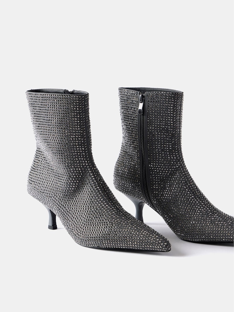 Mint Velvet Grey Embellished Kitten Heel Ankle Boots - Image 2 of 2