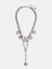 Mint Velvet Silver Tone Hammered Disc Layered Necklace - Image 1 of 2