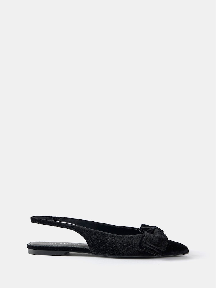 Mint Velvet Black Velvet Sling Back Flat Shoes - Image 1 of 2