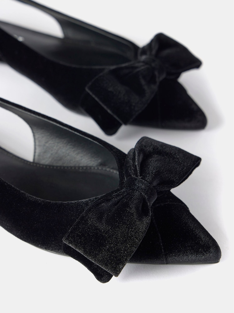 Mint Velvet Black Velvet Sling Back Flat Shoes - Image 2 of 2