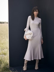 Mint Velvet Cream Cosy Ribbed Jersey Midi Dress - Image 1 of 4