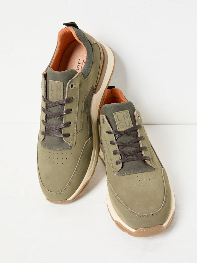 FatFace Ace Khaki Green Leather Trainer - Image 2 of 3
