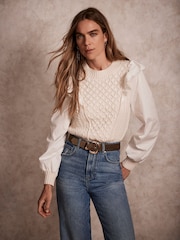 Mint Velvet White Cotton Sleeve Knit Jumper - Image 2 of 4