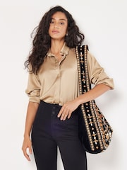 Apricot Cream Oversized Satin Hi Low Shirt - Image 1 of 4