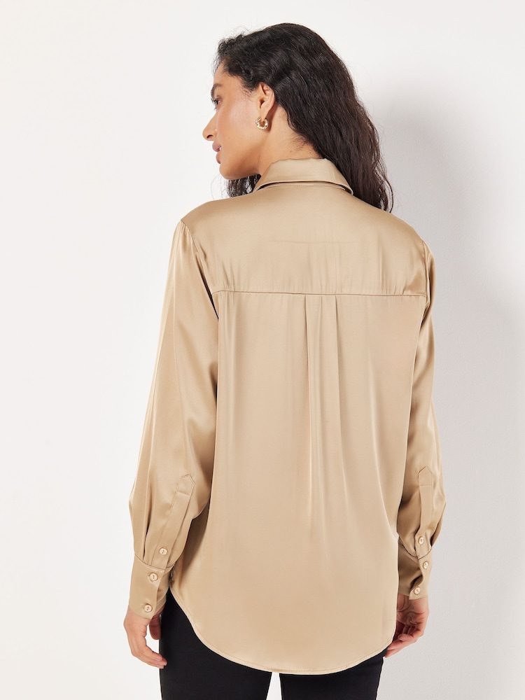 Apricot Cream Oversized Satin Hi Low Shirt - Image 2 of 4