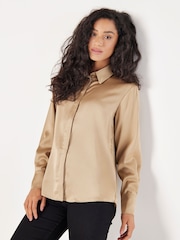 Apricot Cream Oversized Satin Hi Low Shirt - Image 3 of 4