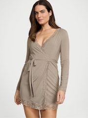 Victoria's Secret Turtle Dove Grey Modal Lace Trim Robe - Image 1 of 3
