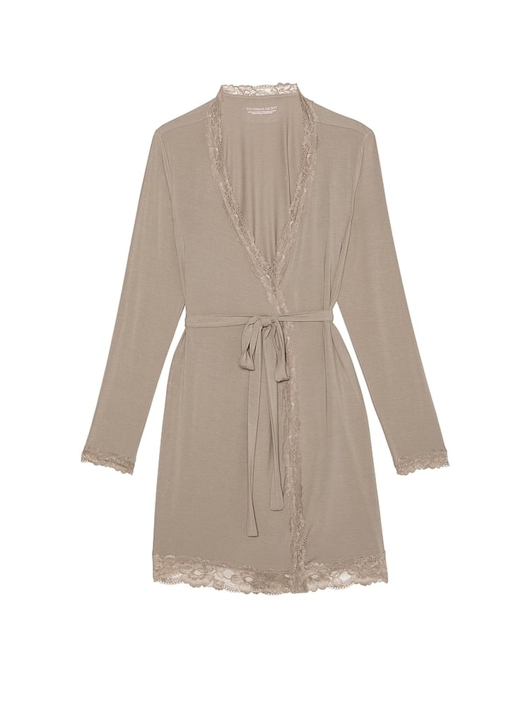 Victoria's Secret Turtle Dove Grey Modal Lace Trim Robe - Image 3 of 3