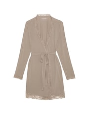 Victoria's Secret Turtle Dove Grey Modal Lace Trim Robe - Image 4 of 4