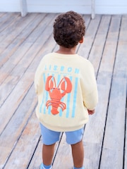 Yellow/Blue Lobster Print 100% Cotton Crew Sweatshirt & Shorts Set (3mths-7yrs) - Image 1 of 8