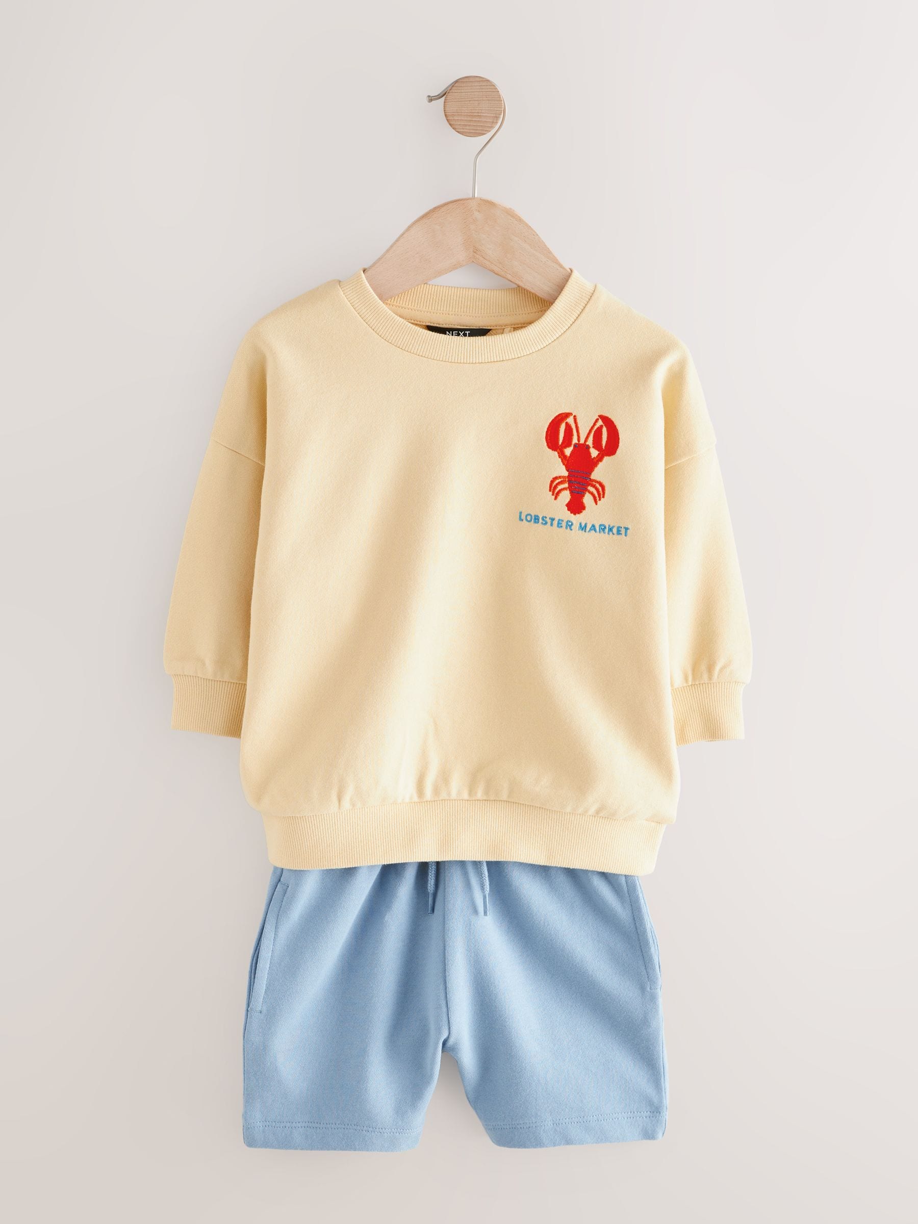 Buy Yellow/Blue Lobster Print 100% Cotton Crew Sweatshirt & Shorts