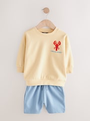Yellow/Blue Lobster Print 100% Cotton Crew Sweatshirt & Shorts Set (3mths-7yrs) - Image 4 of 8