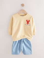 Yellow/Blue Lobster Print 100% Cotton Crew Sweatshirt & Shorts Set (3mths-7yrs) - Image 5 of 8