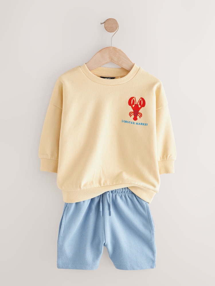 Imprimé homard jaune/bleu - Ensemble sweat et short ras du cou 100% coton (3mois7ans) - Image 5 of 8