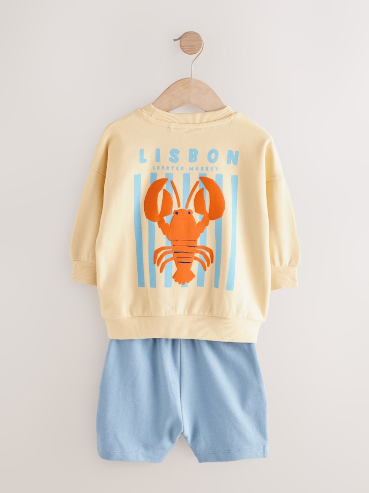 Imprimé homard jaune/bleu - Ensemble sweat et short ras du cou 100% coton (3mois7ans) - Image 6 of 8