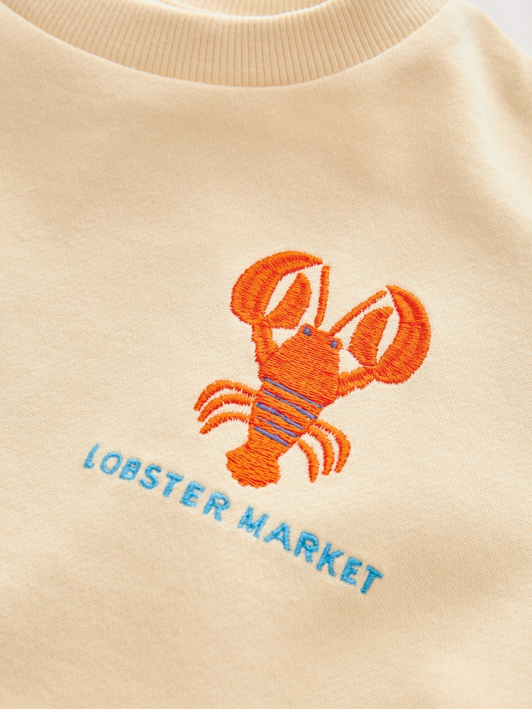 Imprimé homard jaune/bleu - Ensemble sweat et short ras du cou 100% coton (3mois7ans) - Image 7 of 8
