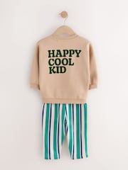 Tan/Brown Sweatshirt And Stripe Joggers Set (3mths-7yrs) - Image 3 of 7
