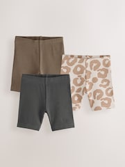 Charcoal Grey/ Tan Brown/ Animal Print Cycling Shorts 3 Pack (3mths-7yrs) - Image 1 of 1