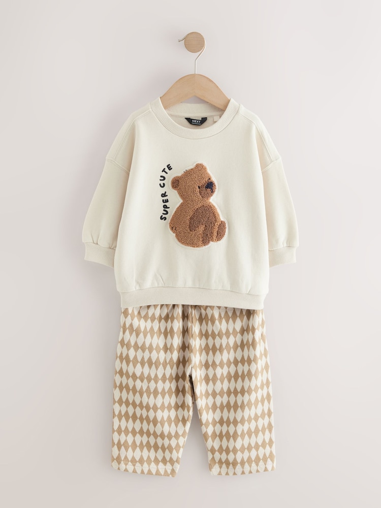 Tan Brown/White Bear Jersey Sweatshirt and Joggers Set (3mths-7yrs) - Image 1 of 5