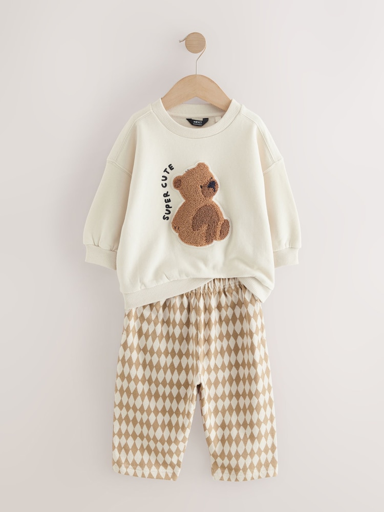 Tan Brown/White Bear Jersey Sweatshirt and Joggers Set (3mths-7yrs) - Image 2 of 5