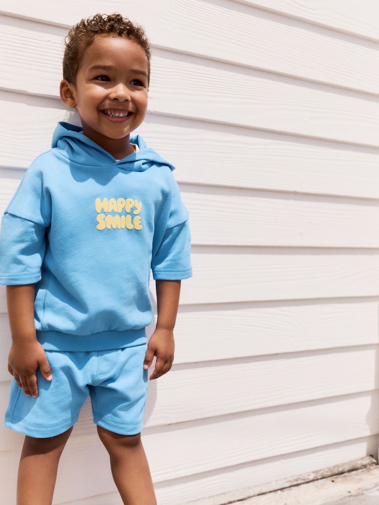 Blue/Yellow Hooded Sweatshirt and Shorts Set (3mths-8yrs) - Image 1 of 9