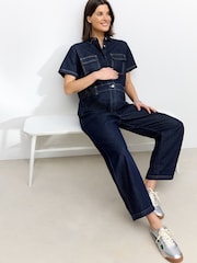 Dark Blue 100% Cotton Maternity Denim Boilersuit - Image 3 of 9