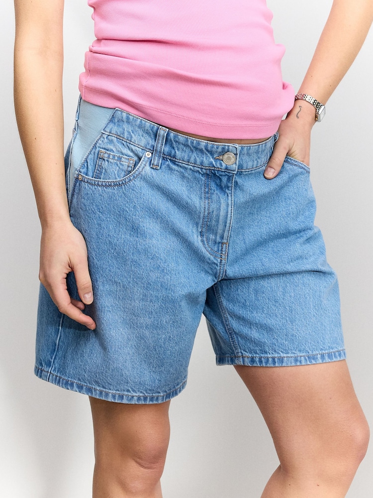 Mid Blue Maternity Denim 100% Cotton Shorts - Image 2 of 9